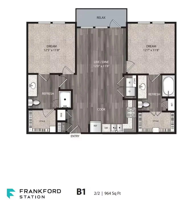 2 Bed 2 Bath 4434 floor plan